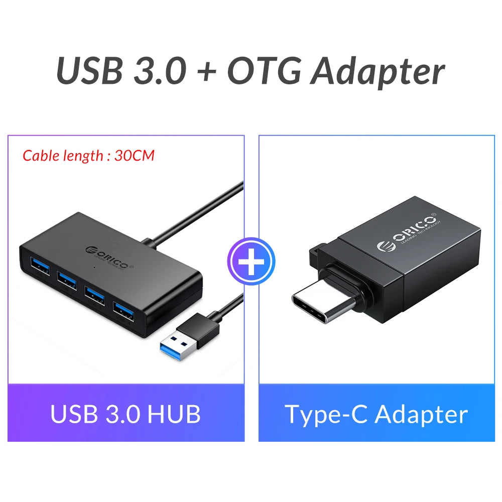 USB Hub 4-Port Splitter with Micro USB Power Port