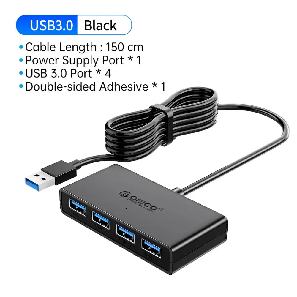 USB Hub 4-Port Splitter with Micro USB Power Port