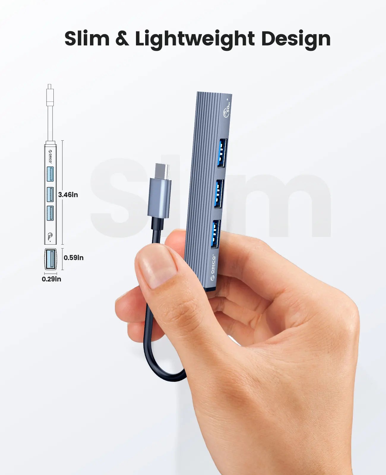 USB Hub 4-Port Splitter with Micro USB Power Port